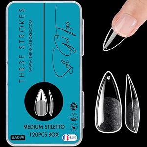 thr3e strokes 120pcs soft gel nailtips gel x nail tips clear fake nails full cover soft acrylic nailtips with box for extension nail manicure salon home diy short stiletto half matte