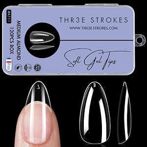 thr3e strokes 120pcs soft gel nail tips gel x nail tips clear fake nails full cover soft acrylic nailtips with box for extension nail manicure salon home diy medium almond