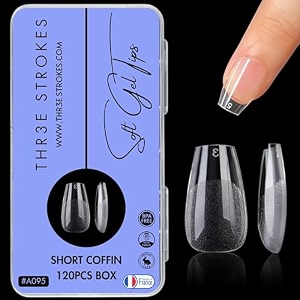 thr3e strokes 120pcs soft gel nailtips gel x nail tips clear fake nails full cover soft acrylic nailtips with box for extension nail manicure salon home diy short coffin half matte