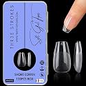 THR3E STROKES 120pcs Soft Gel NailTips, Gel X Nail Tips Clear Fake Nails Full Cover Soft Acrylic NailTips with Box for Extension Nail Manicure Salon Home DIY (Short Coffin Half Matte)