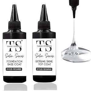 thr3e strokes 2 pcs 100ml no wipe gel top coat and base coat set - glossy finish long lasting led nail lamp compatible nail art design manicure gifts for women