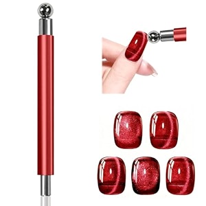 thr3e strokes essentials cat eye magnetic for nails double-head nail magnet sturdy cat eye magnet for nails with round magnetic bead multifunctional magnet for cat eye gel polish home diy ball magnet red