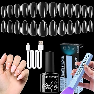 thr3e strokes gel nail kit easy nail extension set with 100pcs shaped tips 6 in 1 nail glue base gel and innovative led lamp easy funny diy nail tips art decoration at home gift for women p12 gel x kit