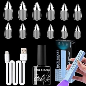 thr3e strokes gel nail kit easy nail extension set with 100pcs shaped tips 6 in 1 nail glue base gel and innovative led lamp easy funny diy nail tips art decoration at home gift for women gel x kit n20