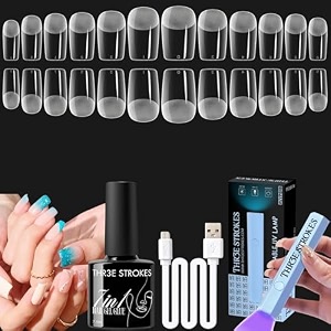 thr3e strokes gel nail kit easy nail extension set with 100pcs shaped tips 6 in 1 p9 gel x kit
