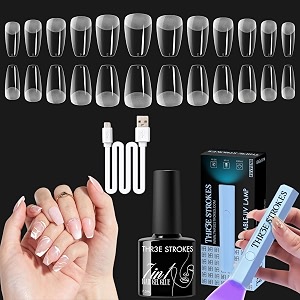 thr3e strokes gel kit easy nail extension set with 100pcs shaped tips 6 in 1 p3 gel x kit