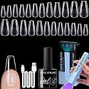 THR3E STROKES Gel Nail Kit Easy Nail Extension Set With 100Pcs Shaped Tips 6 in 1 Nail Glue Base Gel and Innovative Led Lamp Easy Funny Diy Nail Tips Art Decoration at Home Gift for Women (P6 GEL X KIT)