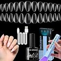 THR3E STROKES Gel Nail Kit Easy Nail Extension Set With 100Pcs Shaped Tips 6 in 1 Nail Glue Base Gel and Innovative Led Lamp Easy Funny Diy Nail Tips Art Decoration at Home Gift for Women (P12 GEL X KIT)