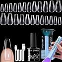 THR3E STROKES Gel Nail Kit Easy Nail Extension Set With 100Pcs Shaped Tips 6 in 1 Nail Glue Base Gel and Innovative Led Lamp Easy Funny Diy Nail Tips Art Decoration at Home Gift for Women (GEL X KIT (P6,N14))