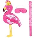 Threan Pink Flamingo Piñata Small Hawaiian Piñata with Blindfold Stick