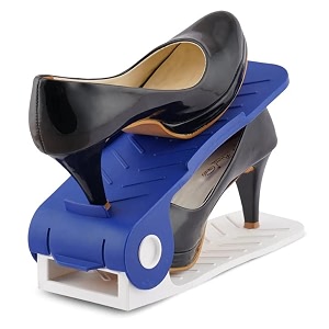 shoe organiser space saver shoe rack adjustable shoe slot for closet organizer pack of 12 blue
