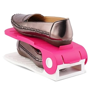 shoe organiser space saver shoe rack adjustable shoe slot for closet organizer pack of 6 pink
