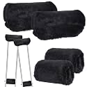 Threlaco Crutches Padding Universal Crutch Pads for Armpits and Hand Grips Faux Fur Padding for Underarm Soft Fluffy Crutch Pads Underarm Crutches Covers Set Accessories for Armpits(Black)
