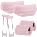 Threlaco Crutches Padding Universal Crutch Pads for Armpits and Hand Grips Faux Fur Padding for Underarm Soft Fluffy Crutch Pads Underarm Crutches Covers Set Accessories for Armpits(Pink)