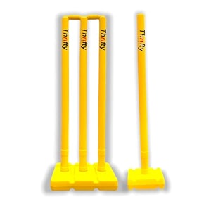 thrifty sports cricket stumps set - 4 stumps  2 bails  2 stand full size 303234 yellow