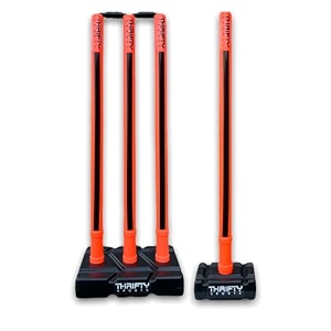 thrifty sports cricket stumps set - 4 stumps  2 bails  2 stand full size 303234 st orange 1
