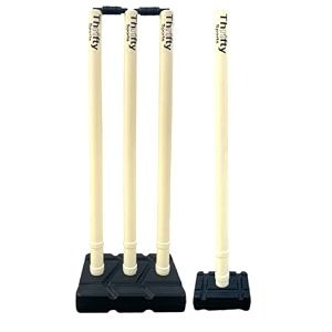 thrifty sports cricket stumps set - 4 stumps  2 bails  2 stand full size 303234 off white