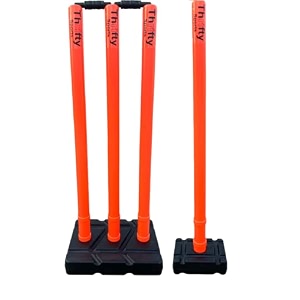 thrifty sports cricket stumps set - 4 stumps  2 bails  2 stand full size 303234 orange