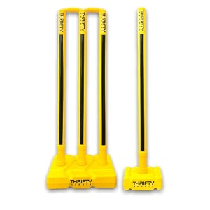 thrifty sports cricket stumps set - 4 stumps  2 bails  2 stand full size 303234 st wsy  1y