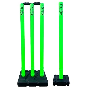 thrifty sports cricket stumps set - 4 stumps  2 bails  2 stand full size 303234 grenzz