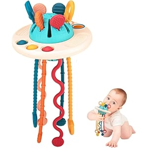 thrive toys pull string toys for babies silicone toy for toddlers  safe teething toy  ideal for 9-month-old baby boys and girls  fun toys for babies and kids ufo multicolor