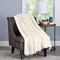 Throw Blanket for the Couch - Luxurious, Soft Faux Fur Fluffy Comforter - Hypoallergenic, Long Pile Blanket with Sherpa Back by Bedford Home (White)