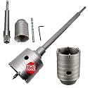 THS-053 75 mm Concrete Wall Drill Bit Hole Saw Cutter And 200 mm Connecting Rod with Wrench for Brick Cement Stone, Grey
