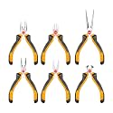 HMPS06115 mini plier set, Including 4.5 Inch combination pliers, Diagonal and End cutting pliers, Needle, Long and Flat nose pliers - Multicolor