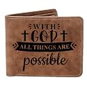 THTCSQ Christian Gifts Leather Wallet With God All Things are Possible Leather Wallet Bible Verse Faith Religious Christian for Women Men (With God)