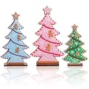 Thyle 3 Pcs Pastel Christmas Tree Tabletop Decor, Wooden Gingerbread Tree