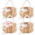 Thyle 4 Pcs Wicker Flower Girl Baskets Handled,White,Pearl Trim