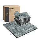 THYOI Premium Deck Tiles, 10 Pcs Patio Flooring - Grey - Crossed Pattern