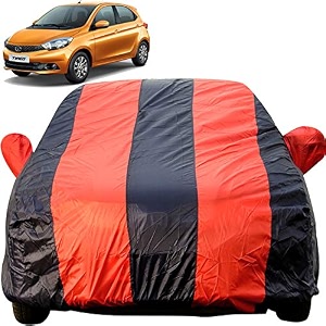 tiago dustproof car cover with mirror pockets red blue stripes taffeta polystertriple stitched compatible with tata tiago car cover 2016 to 2024 tiago car accessories