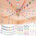 Tiamon 12 Pcs Rainbow Paper Garland Party Streamer Banner, Varicolored