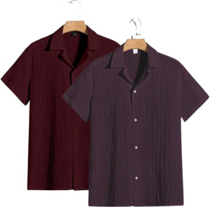 TIBAKKDI Men Solid Casual Black Shirt