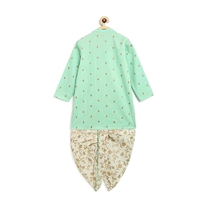 tiber taber boys nawab dhoti kurta cotton set gold print-ethnic kurta-kids dhoti pants-baby boy clothes-boys ethnic wear