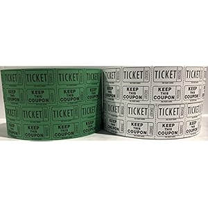 the ticket gurus-raffle tickets - 4 rolls of 2000 double tickets 8000 total 5050 raffle tickets 2 green amp 2 white
