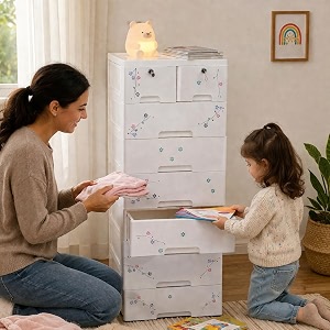 the tickle toe 8-drawer plastic chest for kids  white wardrobe amp organizer with floral print  durable storage cabinet for clothes toys amp essentials  44l x 285w x 114h cm