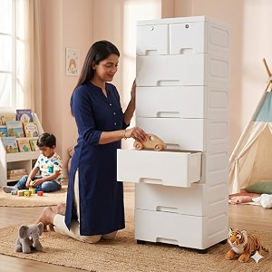 the tickle toe 8-drawer plastic chest for kids  white flower print wardrobe amp organizer  44l x 285w x 114 h cm  white