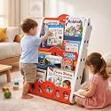The Tickle Toe DIY Kids Bookshelf Rack - Colorful Magazine Holder for Toddlers | Playroom & Nursery Book Organizer | Red Storage Shelf for Children’s Books & School Supplies