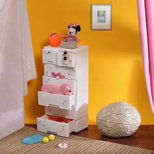 the tickle toe plastic chest of 7 drawers for kids  multipurpose organizer amp kids wardrobe with 2 locks  glossy dresser for clothes amp toys  51lx33wx121h cm  white with flower print
