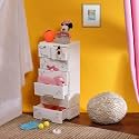 The Tickle Toe Plastic Chest of 7 Drawers for Kids | Multipurpose Organizer & Kids Wardrobe with 2 Locks | Glossy Dresser for Clothes & Toys | 51Lx33Wx121H cm | White with Flower Print