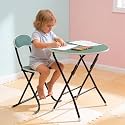 The Tickle Toe Kids Wooden Round Table & Chair Set | Safe & Sturdy Multipurpose Activity Desk Set for Boys & Girls | Blue & White with Green Legs | Ages 5-12