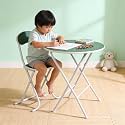 The Tickle Toe Kids Wooden Round Table &amp; Chair Set | Safe &amp; Sturdy Multipurpose Activity Desk for Boys &amp; Girls | Green &amp; Black Legs | Ideal for Ages 5-12