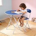 The Tickle Toe Kids Wooden Round Table & Chair Set | Safe & Sturdy Multipurpose Activity Desk for Boys & Girls | Blue & White Legs | Ages 5-12