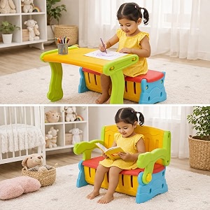the tickle toe 3-in-1 convertible bench table chair with storage  multipurpose kids plastic furniture  multicolour modern 645 x 49 x 505 cm