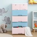 The Tickle Toe Plastic Chest of 6 Drawers for Kids | Pink &amp; Blue Multipurpose Organizer with 2 Locks | Dresser Storage Cabinet for Toys &amp; Clothes | Glossy Finish | 51L x 33W x 103H cm