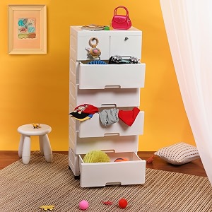 the tickle toe plastic chest of 7 drawers for kids  multipurpose organizer amp kids wardrobe with 2 locks  glossy dresser for clothes amp toys  51lx33wx121h cm  white