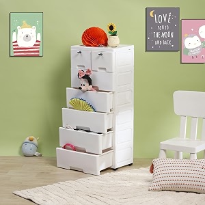 the tickle toe plastic chest of 7 drawers for kids  multipurpose organizer amp kids wardrobe with 2 locks  glossy dresser for clothes amp toys  44lx288wx98h cm  white