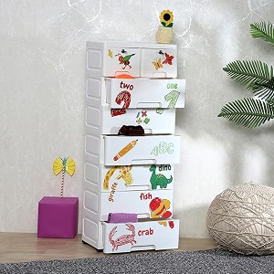 the tickle toe plastic chest of 8 drawers for kids  multipurpose organizer amp kids wardrobe with 2 locks  glossy dresser for clothes amp toys  44lx285wx114h cm  white